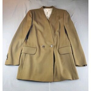 PETAR PETROV Blazer Womens 44 Brown Mustard Wool Viscose Double Breasted